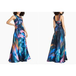 Theia Stacy Printed Halterneck Gown Size US14 $795